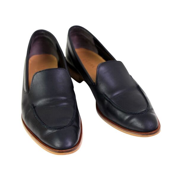 Everlane BLACK GENUINE LEATHER LOW HEEL ALMOND TOE SLIP ON LOAFER SHOES Size 8.5 - Picture 1 of 11